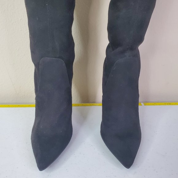 Steve Madden Womens Black Stretchy Cushioned Dominique Pointed Toe Stiletto Boot - Picture 2 of 8